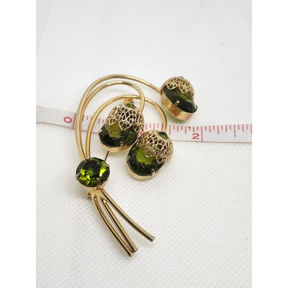 1970 Juliana D&E For Sarah Coventry Green Crystal Flower Touch of Elegance Pin - Picture 6 of 7